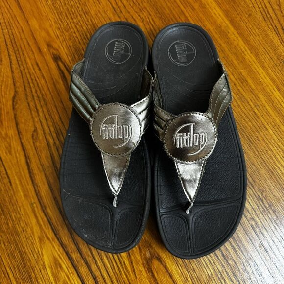 FitFlop 5100 Gold Bronze Toning Walking Flip‎ Flops Sandals Shoes Size 9 - Picture 2 of 7